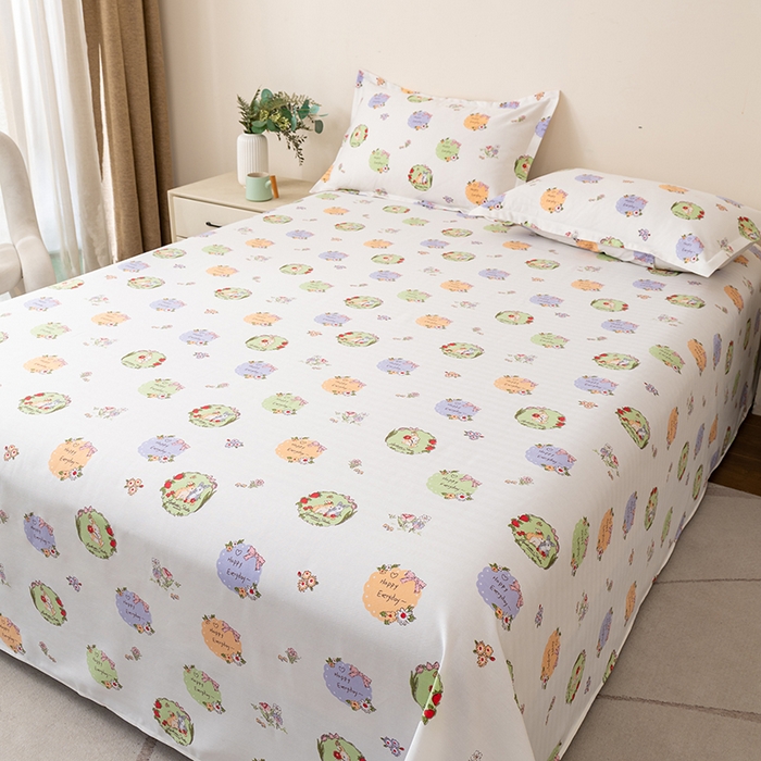 91家纺网 家纺一手货源 找家纺 居美良品 2026新款升级面料人字纹老粗布床单单件枕套可做凉席二三件套 快乐小兔