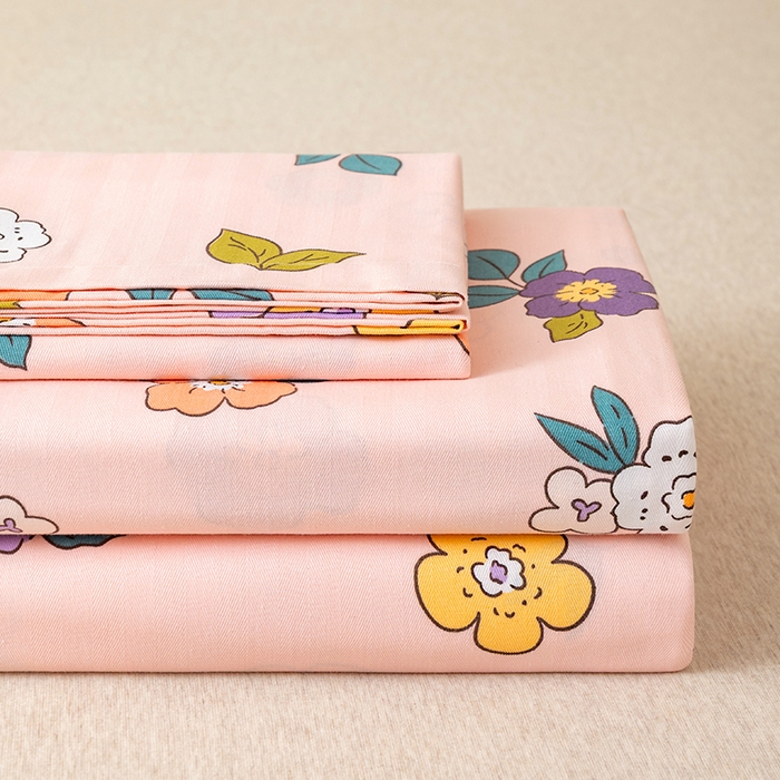 91家纺网 家纺一手货源 找家纺 居美良品 2026新款升级面料人字纹老粗布床单单件枕套可做凉席二三件套 暖阳花开