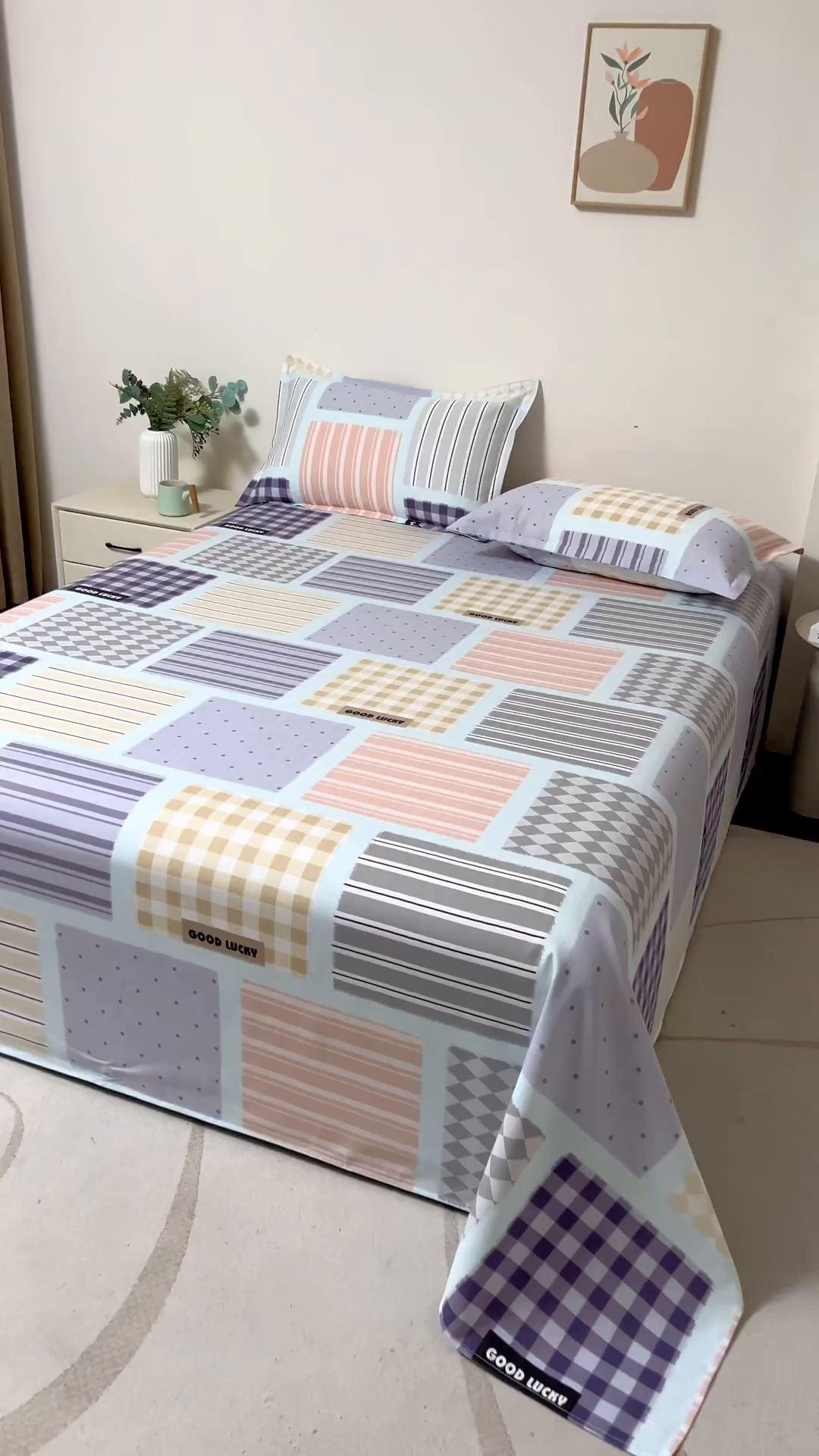 91家纺网 家纺一手货源 找家纺 居美良品 2026新款升级面料人字纹老粗布床单单件枕套可做凉席二三件套 幸福魔方