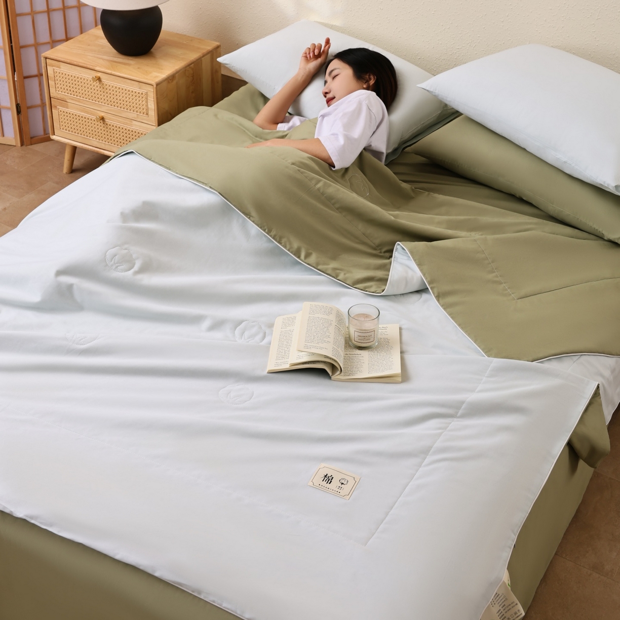 91家纺网 家纺一手货源 找家纺 盛凡家纺 2026新款A类133*72里外全棉100%棉花夏被四件套夏凉被空调被纯色被子被芯（包检测） 水绿+松石绿
