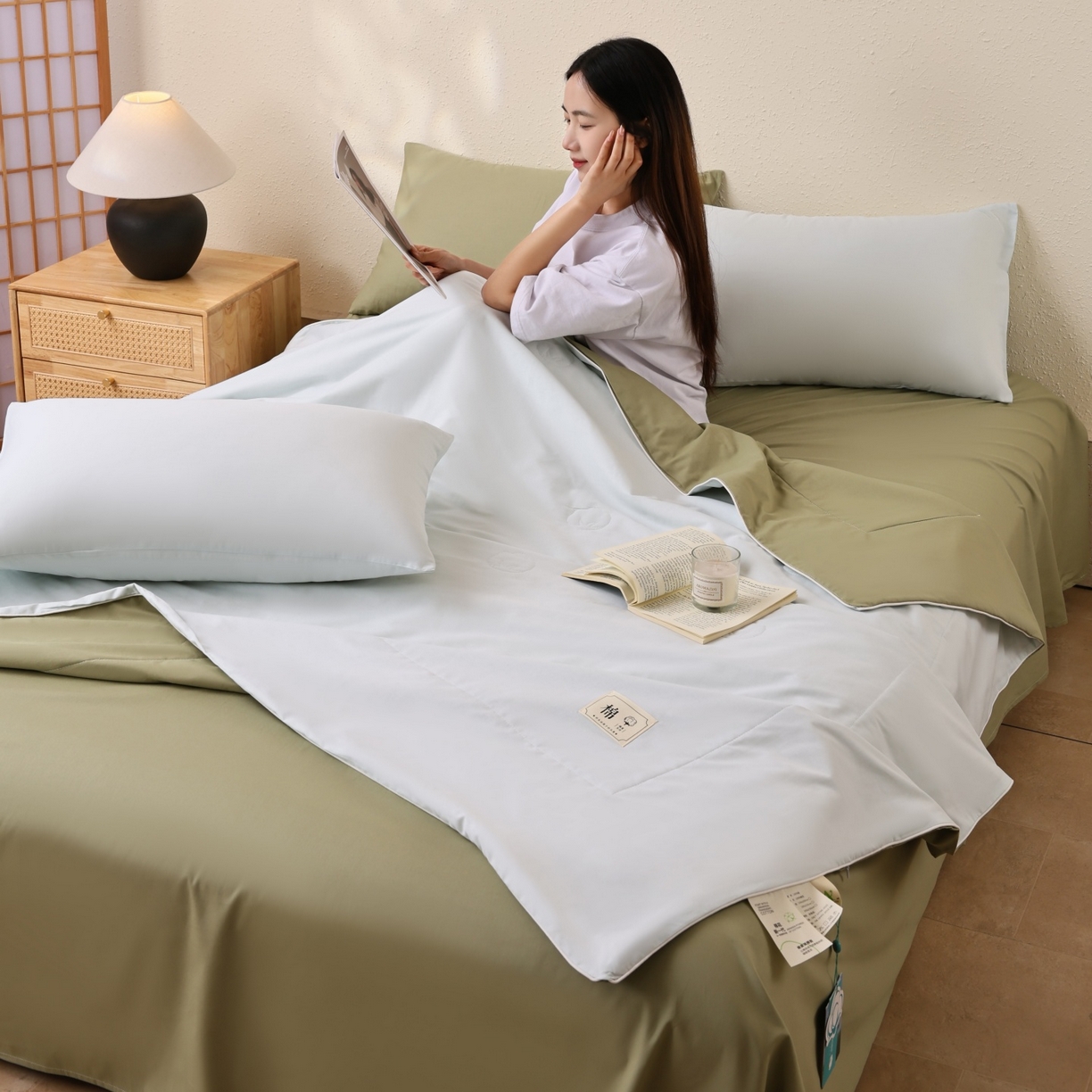 91家纺网 家纺一手货源 找家纺 盛凡家纺 2026新款A类133*72里外全棉100%棉花夏被四件套夏凉被空调被纯色被子被芯（包检测） 水绿+松石绿