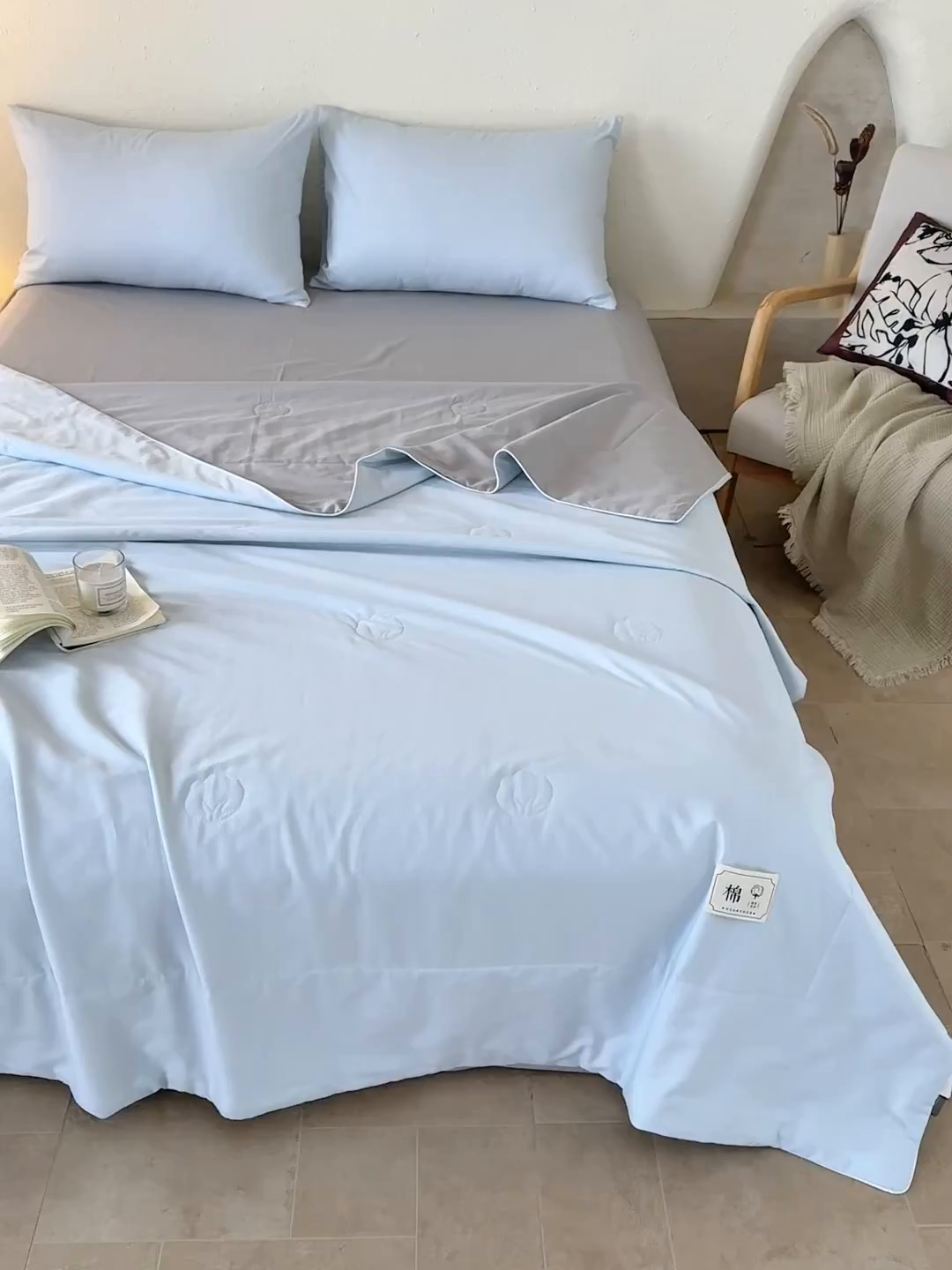 91家纺网 家纺一手货源 找家纺 盛凡家纺 2026新款A类133*72里外全棉100%棉花夏被四件套夏凉被空调被纯色被子被芯（包检测） 花青兰+幻影灰