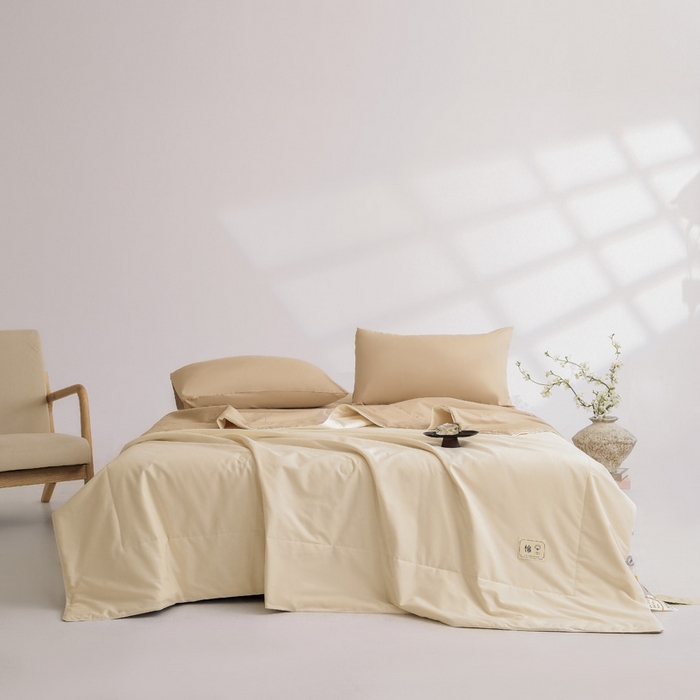 91家纺网 家纺一手货源 找家纺 盛凡家纺 2026新款133*72全棉A类55大豆抗菌夏被空调被夏凉被被子被芯（包检测） 茶白+奶咖