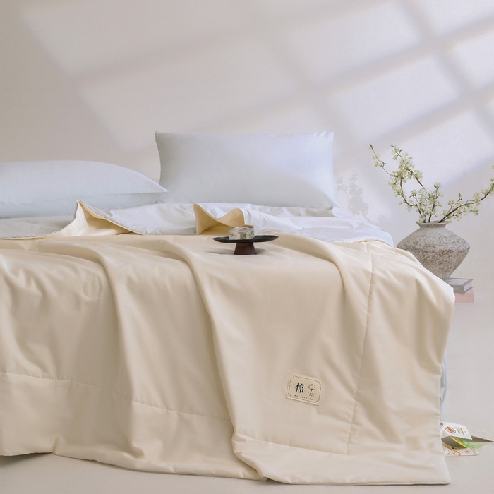 91家纺网 家纺一手货源 找家纺 盛凡家纺 2026新款133*72全棉A类55大豆抗菌夏被空调被夏凉被被子被芯（包检测） 茶白+水绿