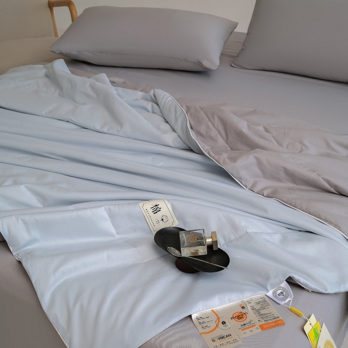 91家纺网 家纺一手货源 找家纺 盛凡家纺 2026新款133*72全棉A类55大豆抗菌夏被空调被夏凉被被子被芯（包检测） 花青兰+幻影灰