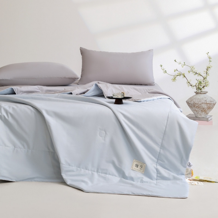 91家纺网 家纺一手货源 找家纺 盛凡家纺 2026新款133*72全棉A类55大豆抗菌夏被空调被夏凉被被子被芯（包检测） 花青兰+幻影灰