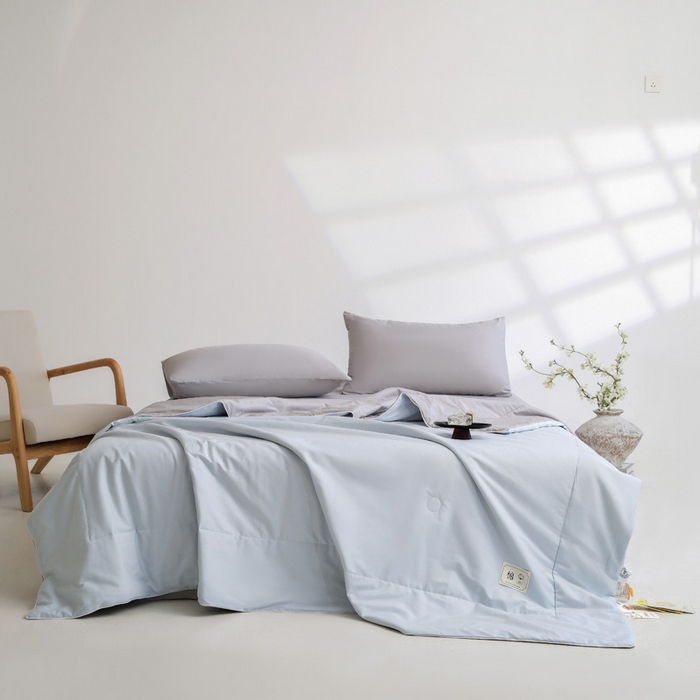 91家纺网 家纺一手货源 找家纺 盛凡家纺 2026新款133*72全棉A类55大豆抗菌夏被空调被夏凉被被子被芯（包检测） 花青兰+幻影灰