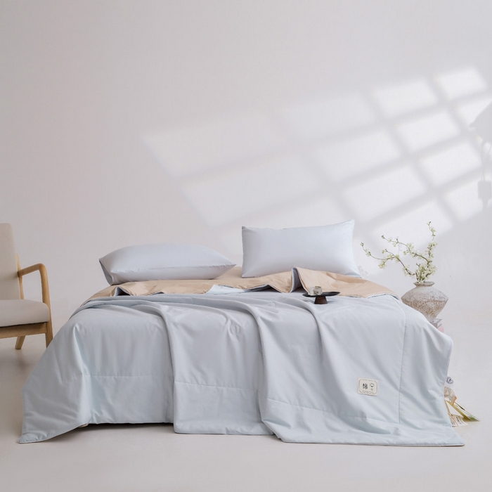 91家纺网 家纺一手货源 找家纺 盛凡家纺 2026新款133*72全棉A类55大豆抗菌夏被空调被夏凉被被子被芯（包检测） 花青兰+奶咖