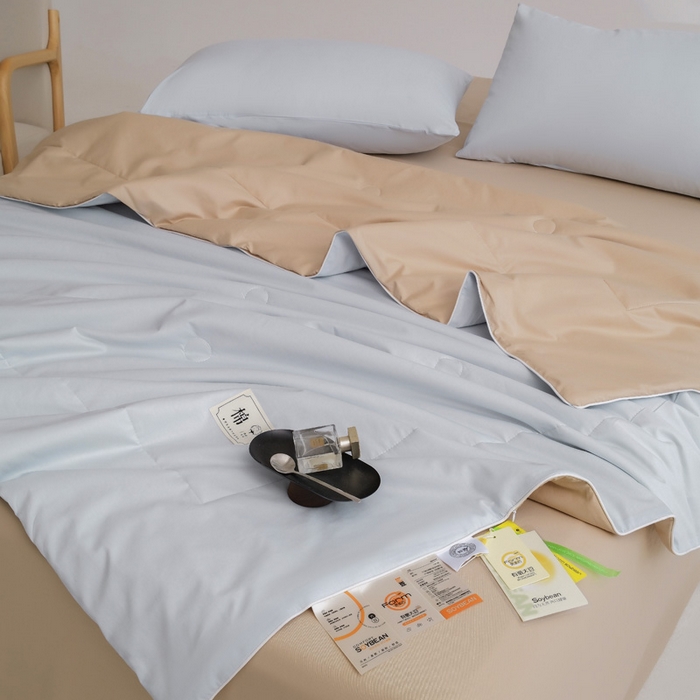 91家纺网 家纺一手货源 找家纺 盛凡家纺 2026新款133*72全棉A类55大豆抗菌夏被空调被夏凉被被子被芯（包检测） 花青兰+奶咖