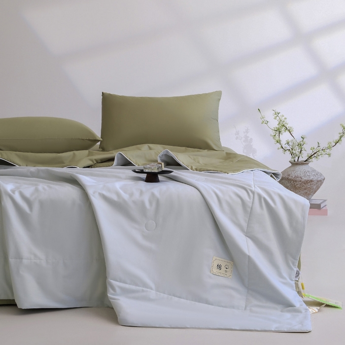 91家纺网 家纺一手货源 找家纺 盛凡家纺 2026新款133*72全棉A类55大豆抗菌夏被空调被夏凉被被子被芯（包检测） 水绿+松石绿