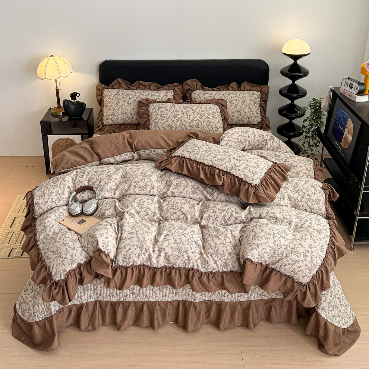 91家纺网 家纺一手货源 找家纺 （总）富米莱（原臻工厂） 2026新款敲可爱奶呼呼云感双层纱韩国大布袋韩版大花边床盖床裙四件套-超级治愈