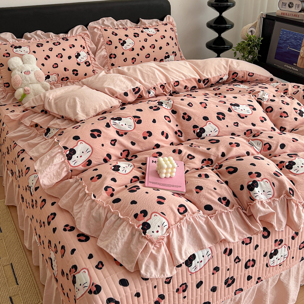 91家纺网 家纺一手货源 找家纺 （总）富米莱（原臻工厂） 2026新款敲可爱奶呼呼云感双层纱韩国大布袋韩版大花边床盖床裙四件套-超级治愈