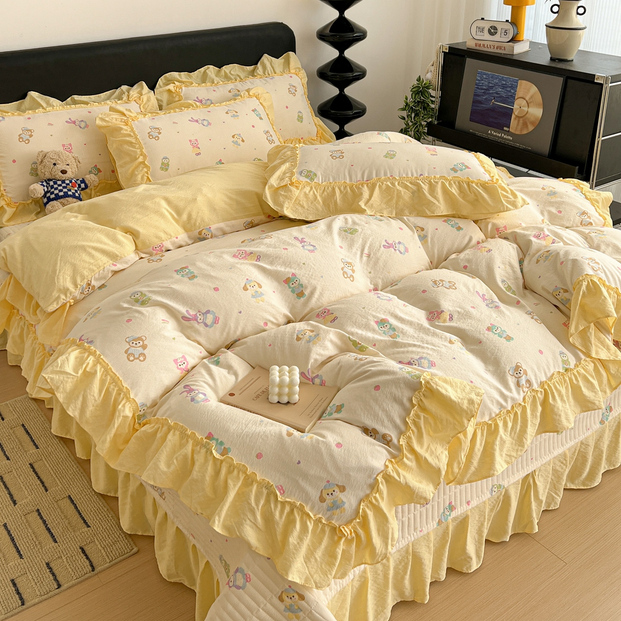 91家纺网 家纺一手货源 找家纺 富米莱（原臻工厂） 2026新款敲可爱奶呼呼云感双层纱韩国大布袋韩版大花边床盖床裙四件套-超级治愈 七宝