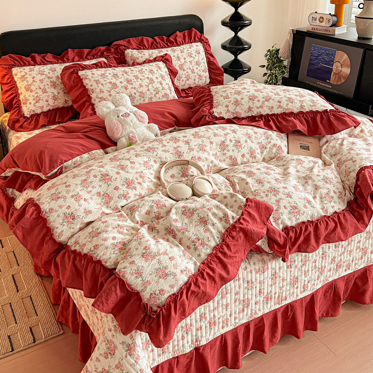 91家纺网 家纺一手货源 找家纺 富米莱（原臻工厂） 2026新款敲可爱奶呼呼云感双层纱韩国大布袋韩版大花边床盖床裙四件套-超级治愈 星眠云野