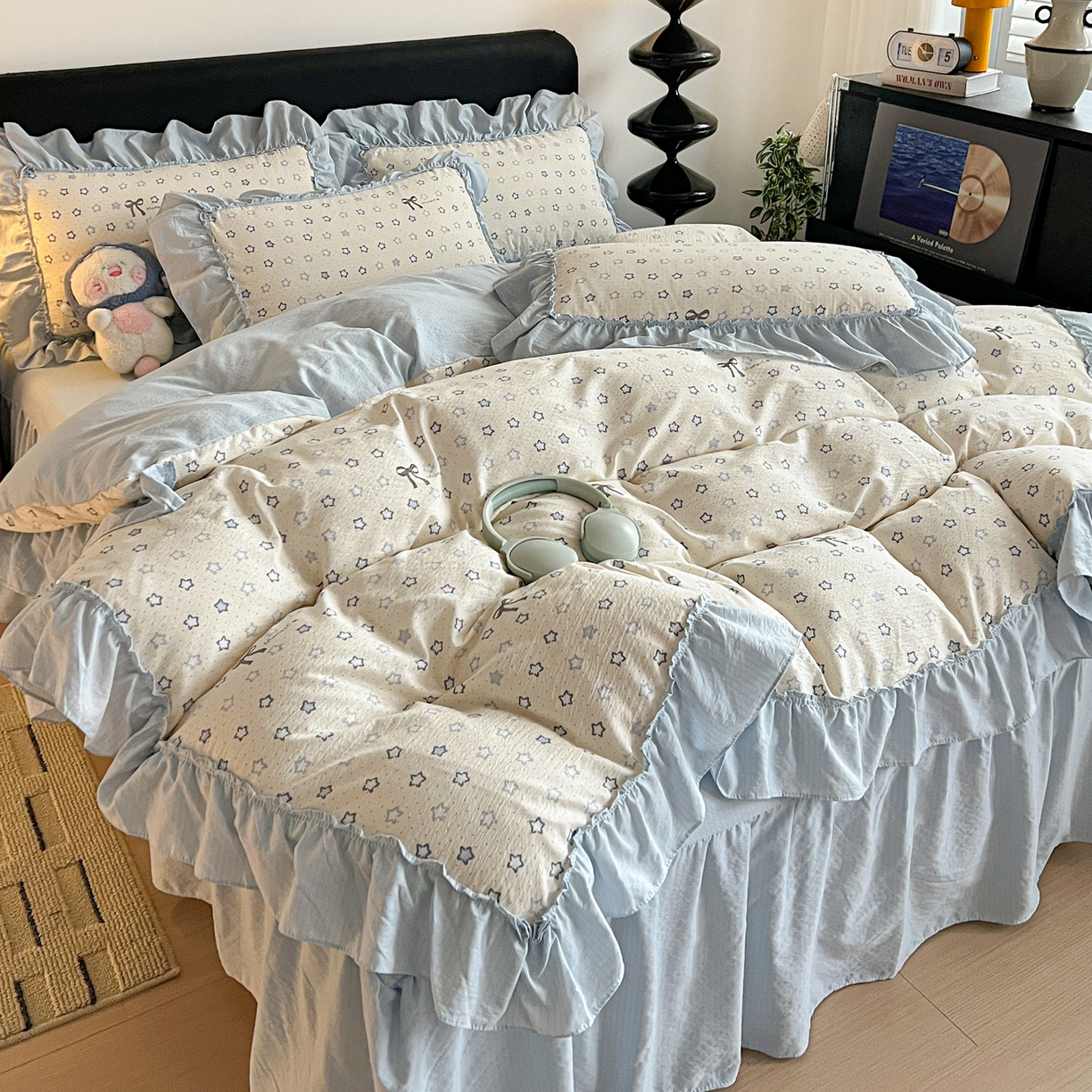 91家纺网 家纺一手货源 找家纺 （总）富米莱（原臻工厂） 2026新款敲可爱奶呼呼云感双层纱韩国大布袋韩版大花边床盖床裙四件套-超级治愈