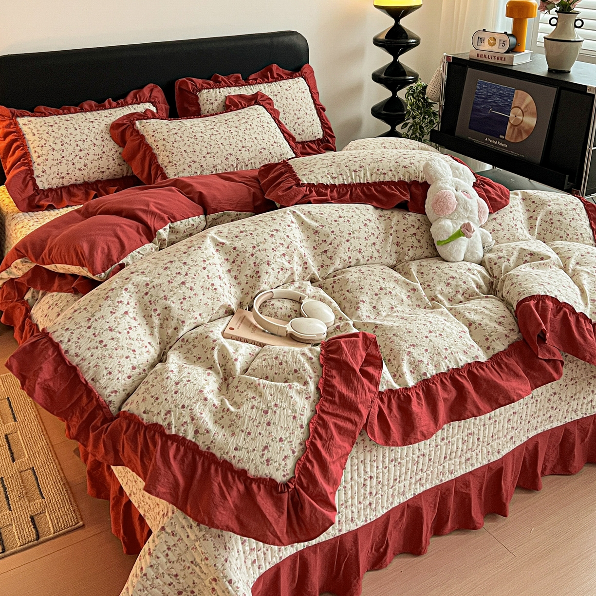 富米莱（原臻工厂） 2026新款敲可爱奶呼呼云感双层纱韩国大布袋韩版大花边床盖床裙四件套-超级治愈 见花则喜