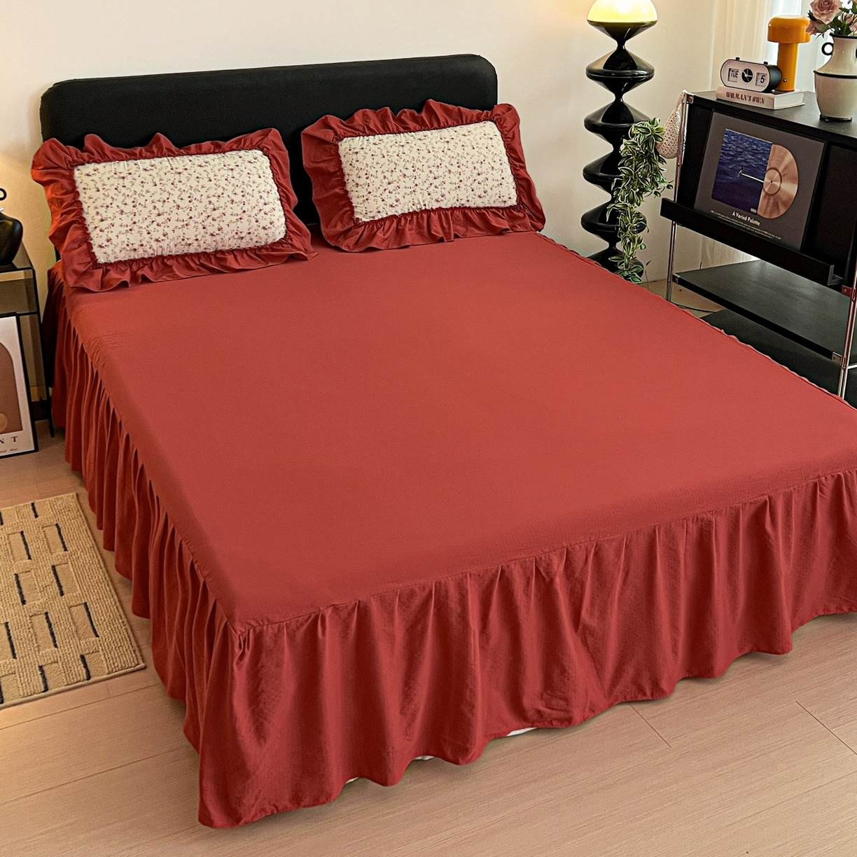 91家纺网 家纺一手货源 找家纺 富米莱（原臻工厂） 2026新款敲可爱奶呼呼云感双层纱韩国大布袋韩版大花边床盖床裙四件套-超级治愈 见花则喜