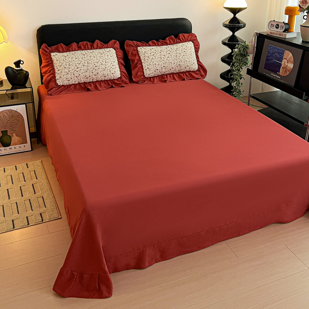 91家纺网 家纺一手货源 找家纺 富米莱（原臻工厂） 2026新款敲可爱奶呼呼云感双层纱韩国大布袋韩版大花边床盖床裙四件套-超级治愈 见花则喜