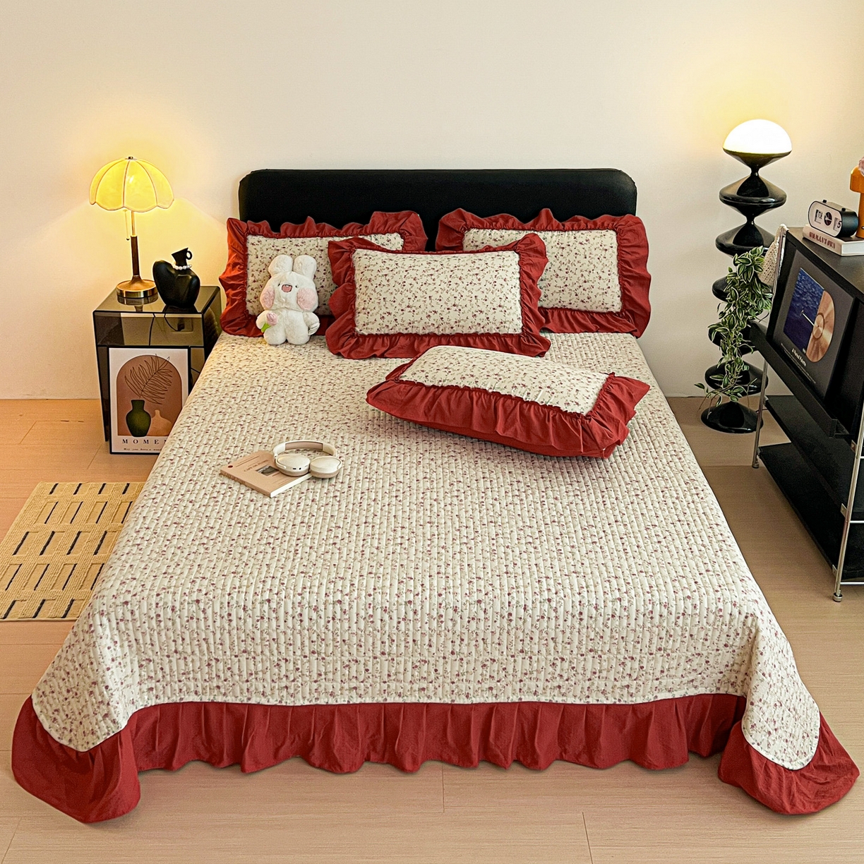 91家纺网 家纺一手货源 找家纺 富米莱（原臻工厂） 2026新款敲可爱奶呼呼云感双层纱韩国大布袋韩版大花边床盖床裙四件套-超级治愈 见花则喜