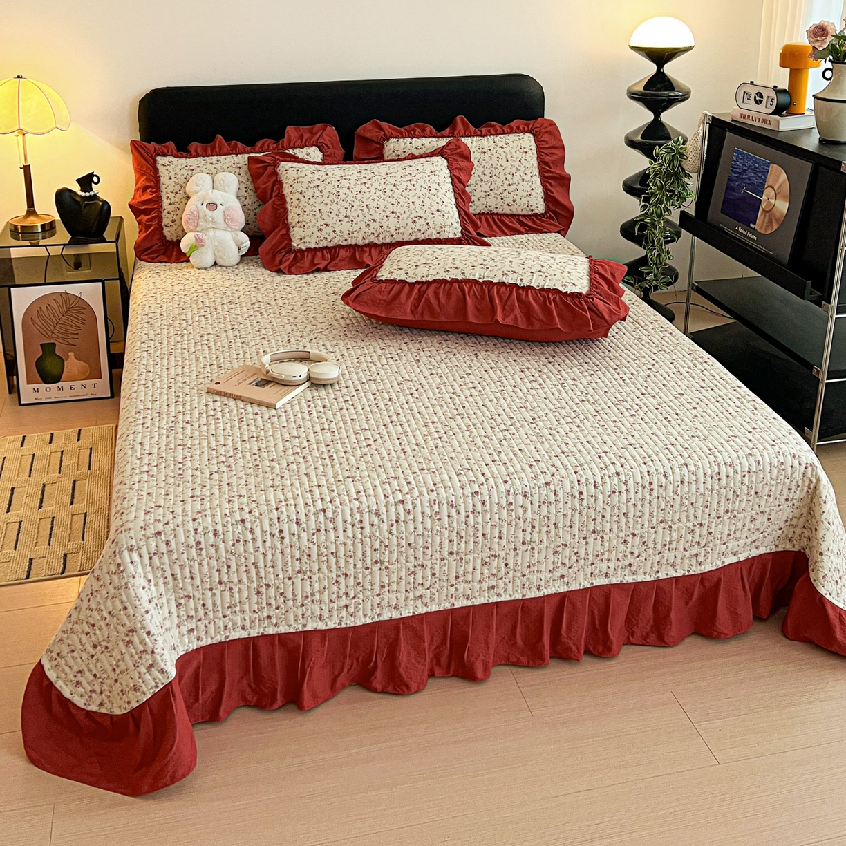 91家纺网 家纺一手货源 找家纺 富米莱（原臻工厂） 2026新款敲可爱奶呼呼云感双层纱韩国大布袋韩版大花边床盖床裙四件套-超级治愈 见花则喜