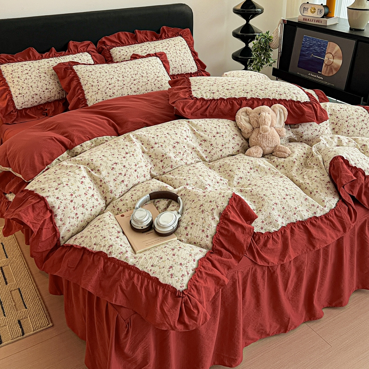 91家纺网 家纺一手货源 找家纺 富米莱（原臻工厂） 2026新款敲可爱奶呼呼云感双层纱韩国大布袋韩版大花边床盖床裙四件套-超级治愈 见花则喜