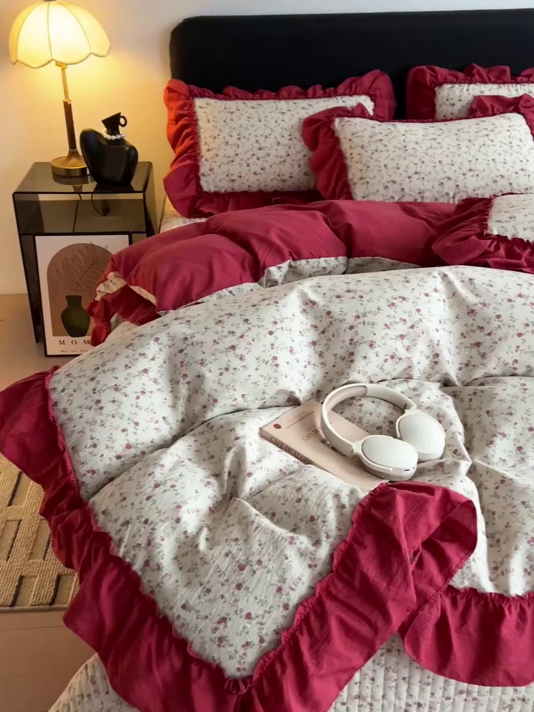 91家纺网 家纺一手货源 找家纺 富米莱（原臻工厂） 2026新款敲可爱奶呼呼云感双层纱韩国大布袋韩版大花边床盖床裙四件套-超级治愈 见花则喜