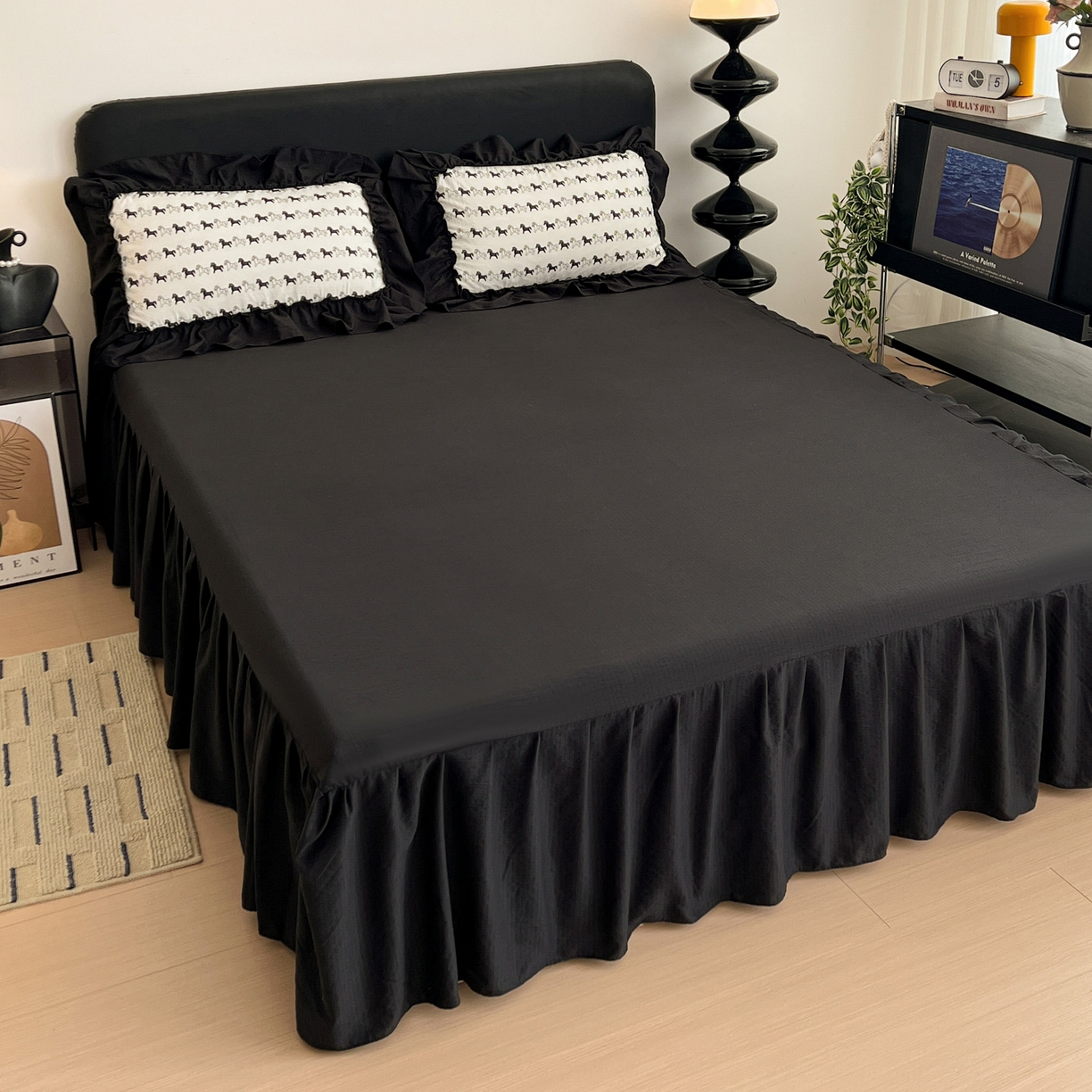 91家纺网 家纺一手货源 找家纺 富米莱（原臻工厂） 2026新款敲可爱奶呼呼云感双层纱韩国大布袋韩版大花边床盖床裙四件套-超级治愈 木马