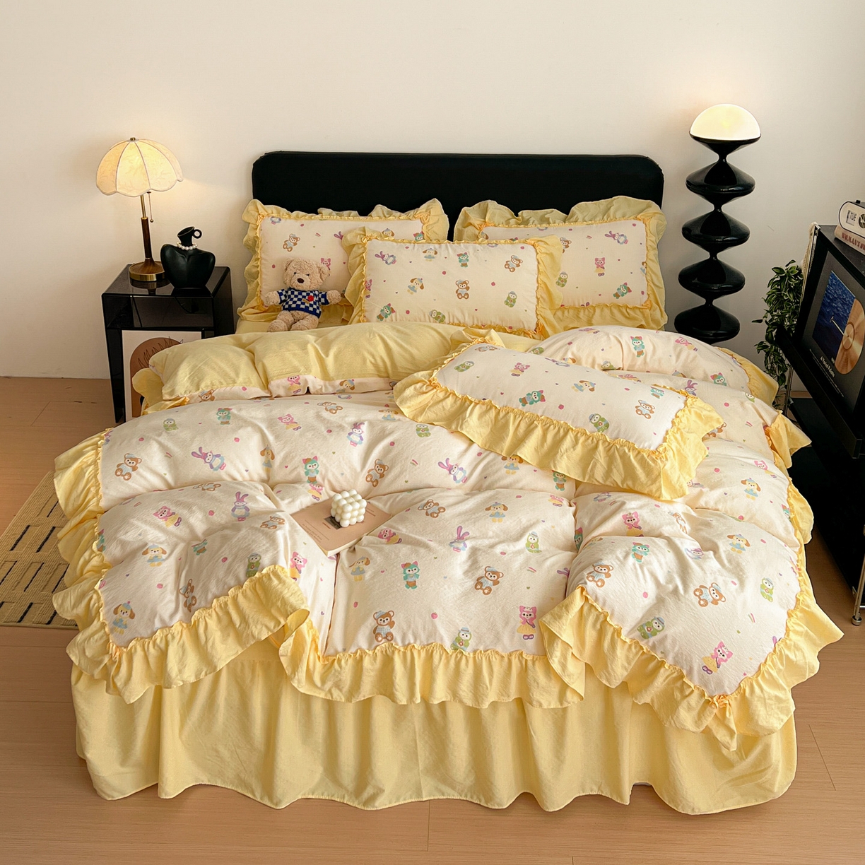 91家纺网 家纺一手货源 找家纺 富米莱（原臻工厂） 2026新款敲可爱奶呼呼云感双层纱韩国大布袋韩版大花边床盖床裙四件套-超级治愈 七宝