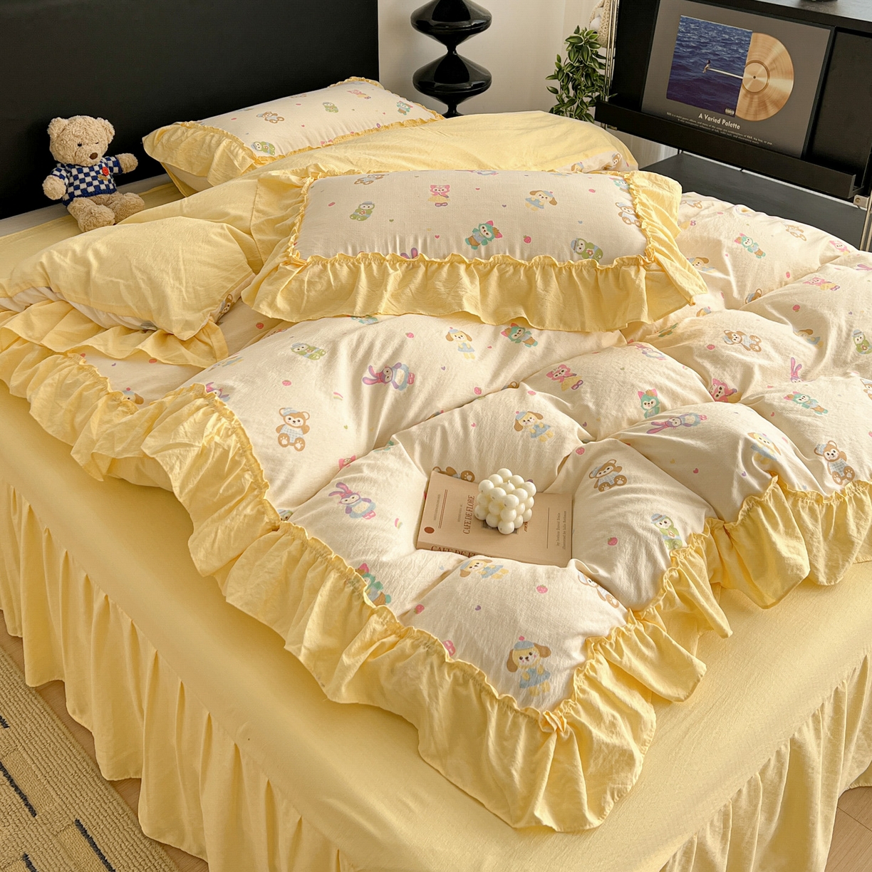 91家纺网 家纺一手货源 找家纺 富米莱（原臻工厂） 2026新款敲可爱奶呼呼云感双层纱韩国大布袋韩版大花边床盖床裙四件套-超级治愈 七宝