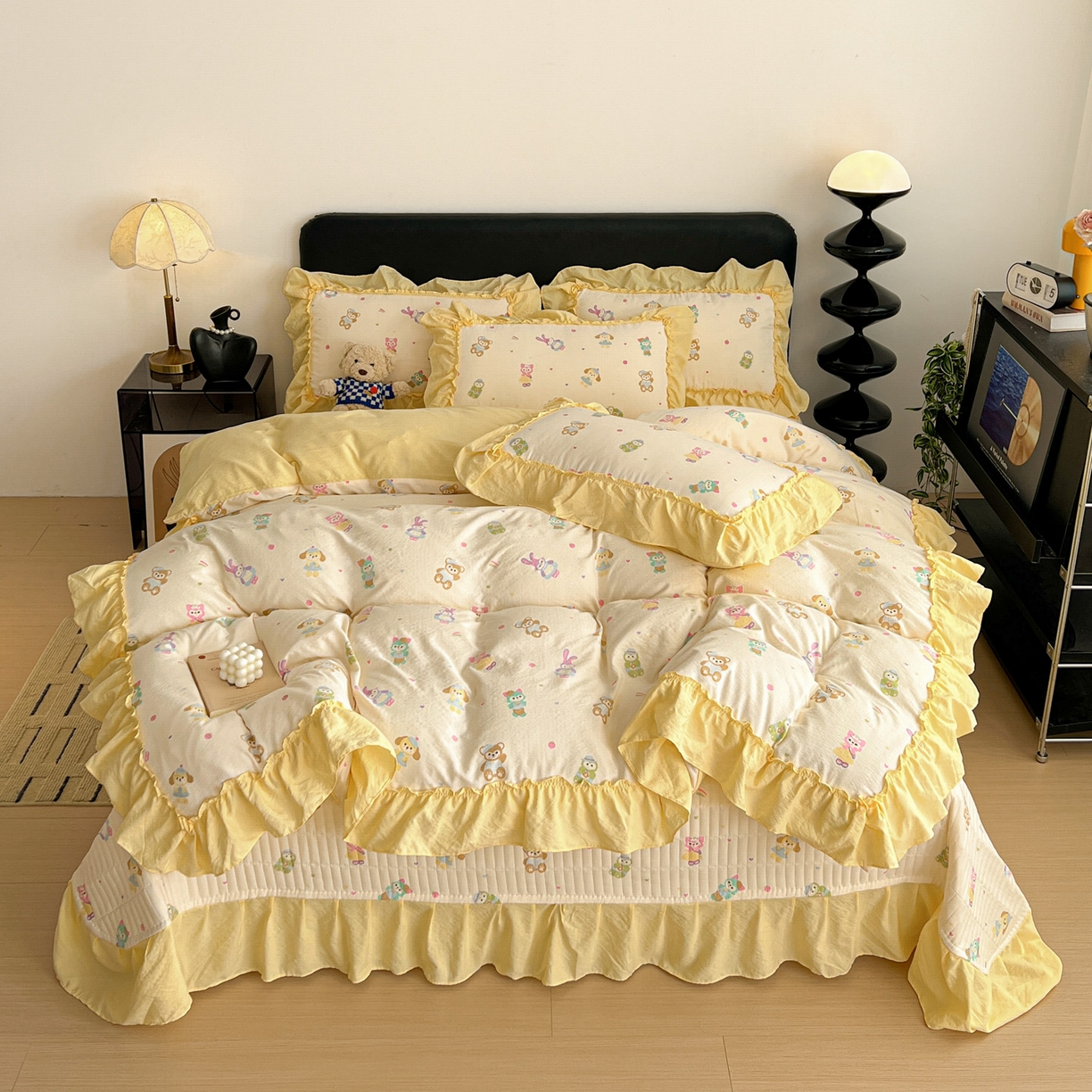 91家纺网 家纺一手货源 找家纺 富米莱（原臻工厂） 2026新款敲可爱奶呼呼云感双层纱韩国大布袋韩版大花边床盖床裙四件套-超级治愈 七宝