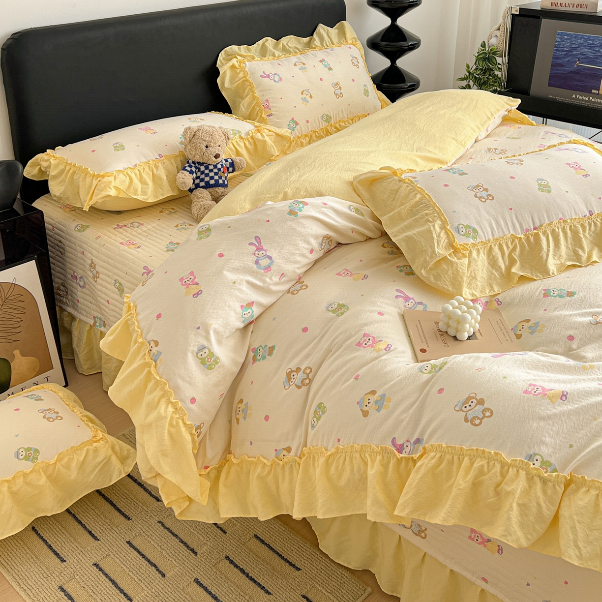 91家纺网 家纺一手货源 找家纺 富米莱（原臻工厂） 2026新款敲可爱奶呼呼云感双层纱韩国大布袋韩版大花边床盖床裙四件套-超级治愈 七宝