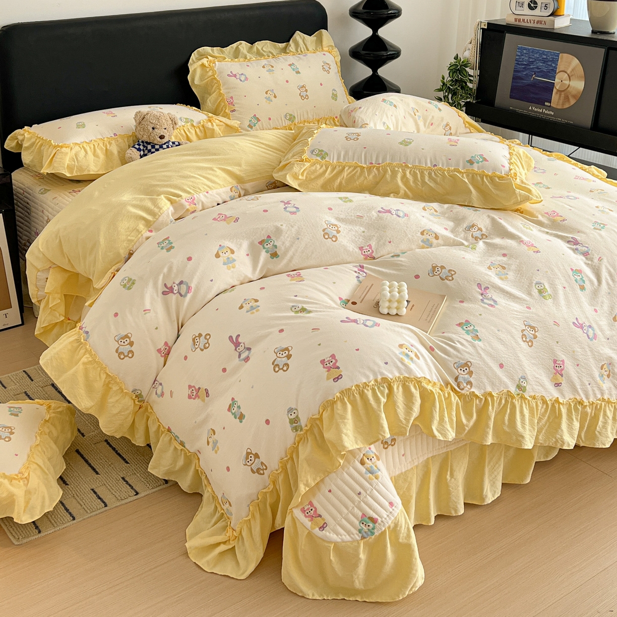 91家纺网 家纺一手货源 找家纺 富米莱（原臻工厂） 2026新款敲可爱奶呼呼云感双层纱韩国大布袋韩版大花边床盖床裙四件套-超级治愈 七宝