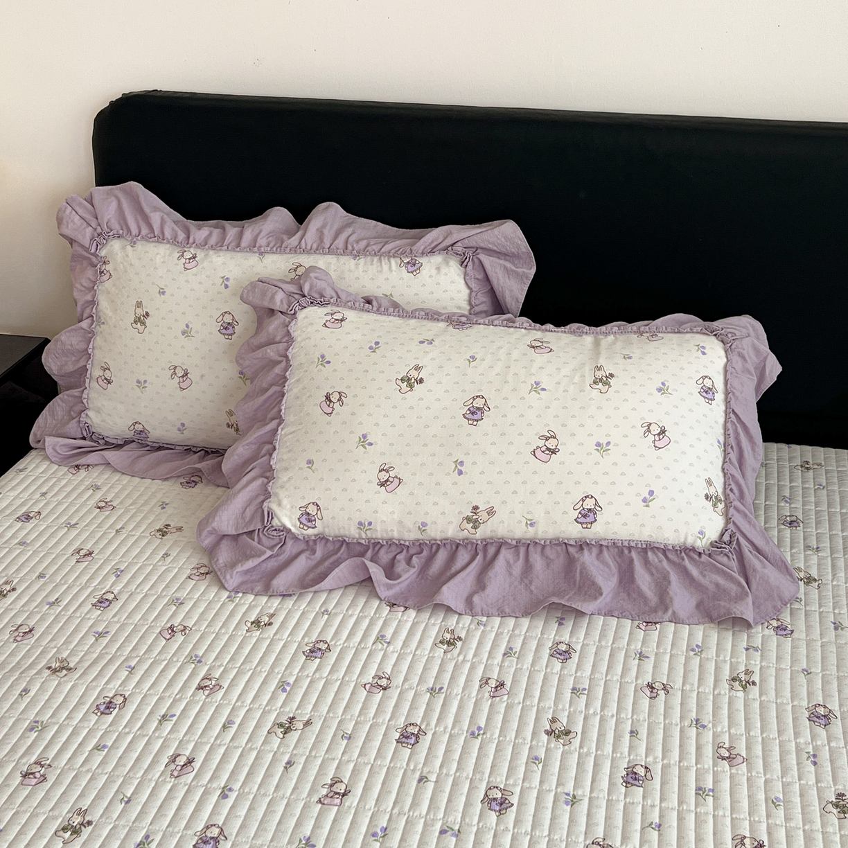 91家纺网 家纺一手货源 找家纺 富米莱（原臻工厂） 2026新款敲可爱奶呼呼云感双层纱韩国大布袋韩版大花边床盖床裙四件套-超级治愈 裙子小兔