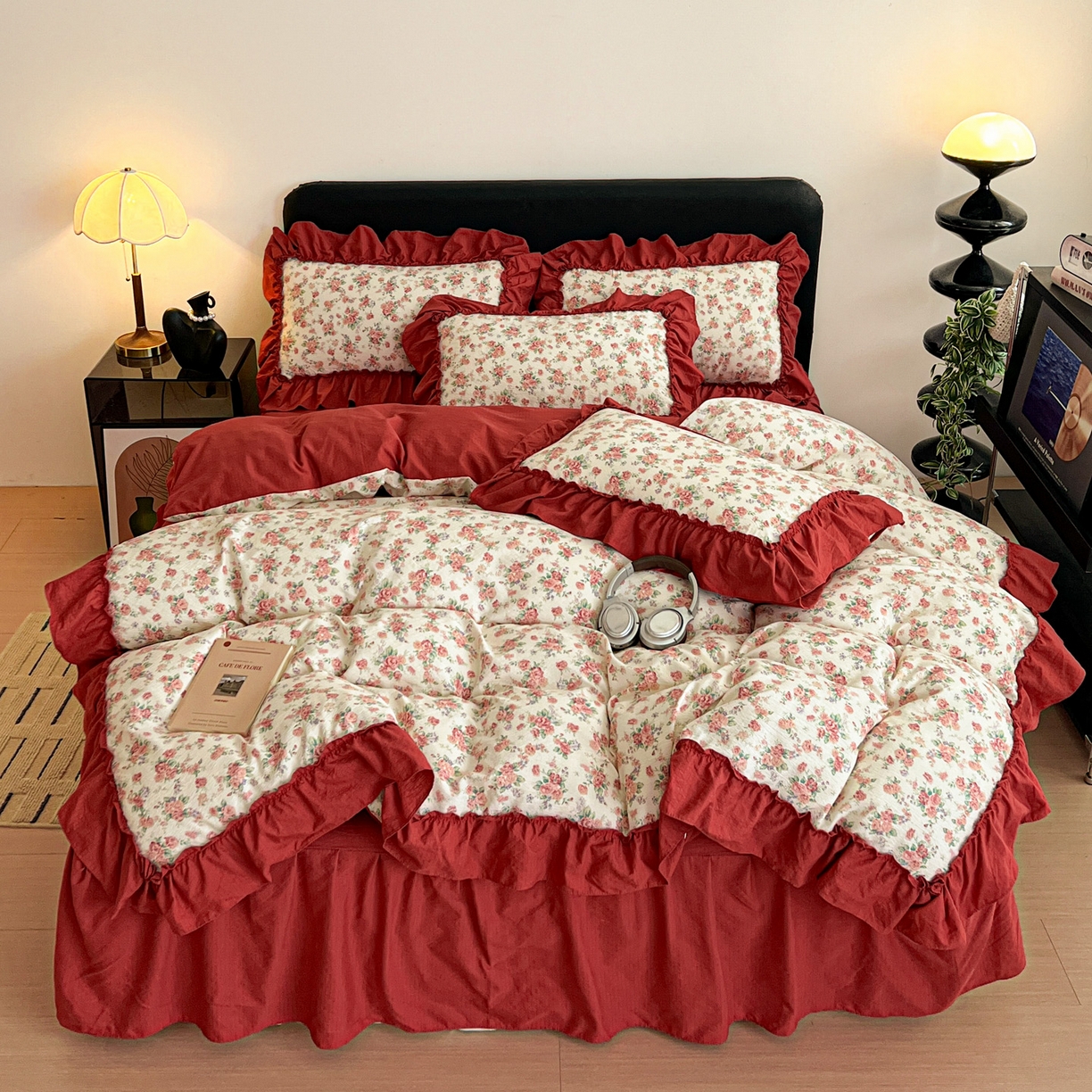 91家纺网 家纺一手货源 找家纺 富米莱（原臻工厂） 2026新款敲可爱奶呼呼云感双层纱韩国大布袋韩版大花边床盖床裙四件套-超级治愈 星眠云野