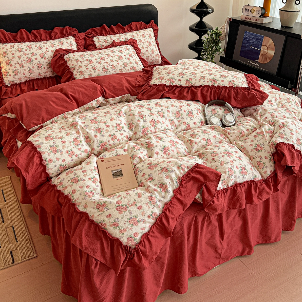 91家纺网 家纺一手货源 找家纺 富米莱（原臻工厂） 2026新款敲可爱奶呼呼云感双层纱韩国大布袋韩版大花边床盖床裙四件套-超级治愈 星眠云野