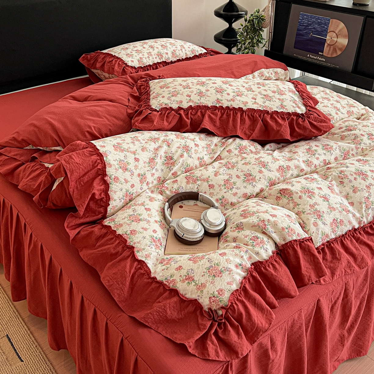 91家纺网 家纺一手货源 找家纺 富米莱（原臻工厂） 2026新款敲可爱奶呼呼云感双层纱韩国大布袋韩版大花边床盖床裙四件套-超级治愈 星眠云野