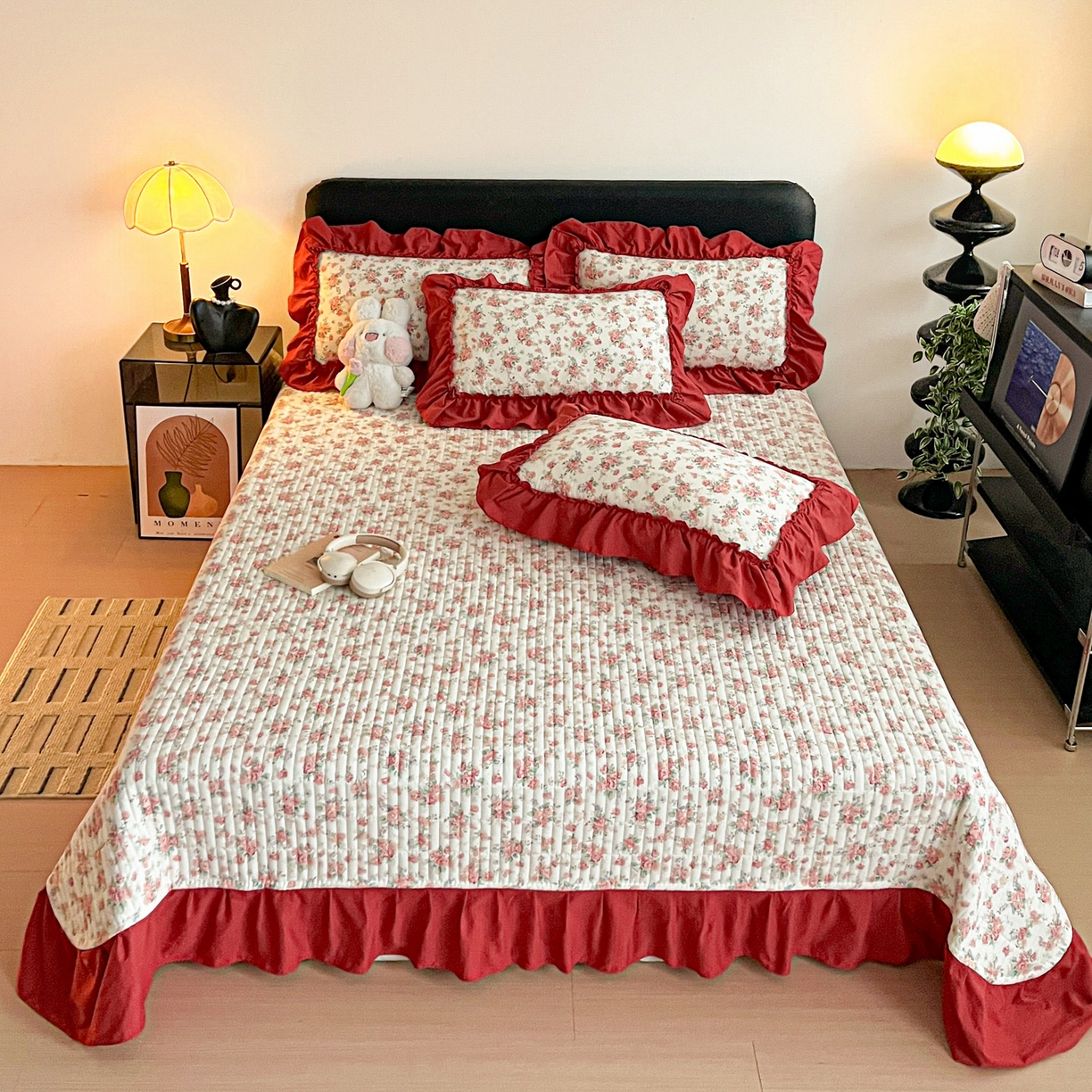 91家纺网 家纺一手货源 找家纺 富米莱（原臻工厂） 2026新款敲可爱奶呼呼云感双层纱韩国大布袋韩版大花边床盖床裙四件套-超级治愈 星眠云野