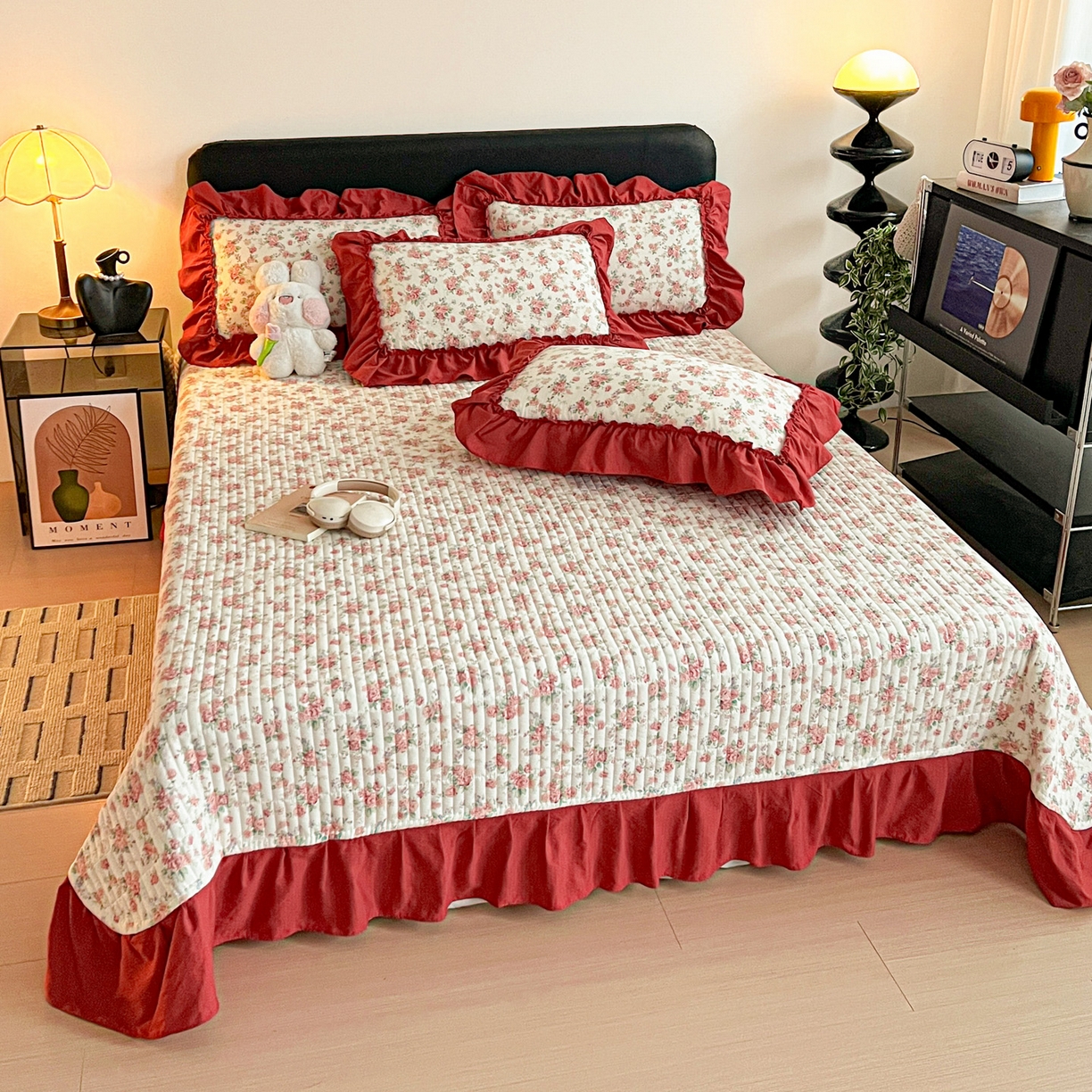 91家纺网 家纺一手货源 找家纺 富米莱（原臻工厂） 2026新款敲可爱奶呼呼云感双层纱韩国大布袋韩版大花边床盖床裙四件套-超级治愈 星眠云野