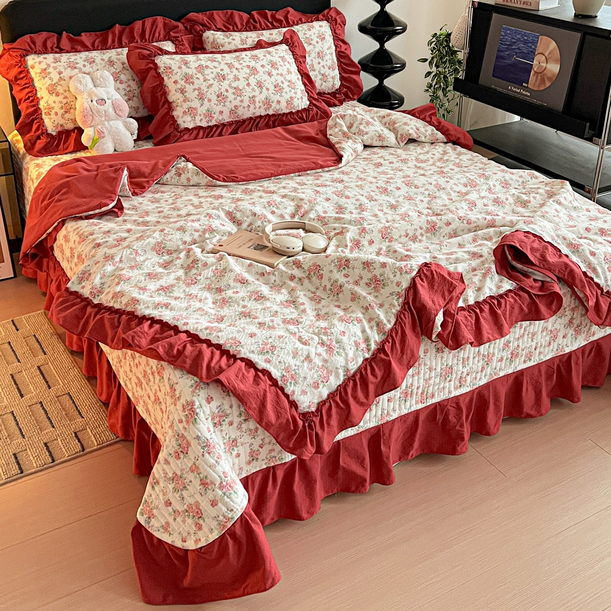 91家纺网 家纺一手货源 找家纺 富米莱（原臻工厂） 2026新款敲可爱奶呼呼云感双层纱韩国大布袋韩版大花边床盖床裙四件套-超级治愈 星眠云野