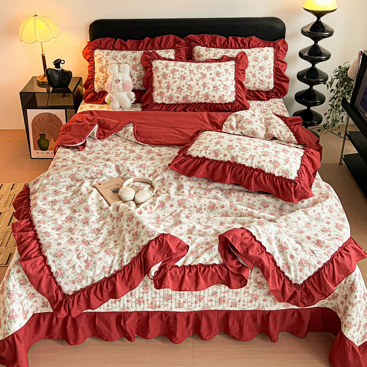 91家纺网 家纺一手货源 找家纺 富米莱（原臻工厂） 2026新款敲可爱奶呼呼云感双层纱韩国大布袋韩版大花边床盖床裙四件套-超级治愈 星眠云野