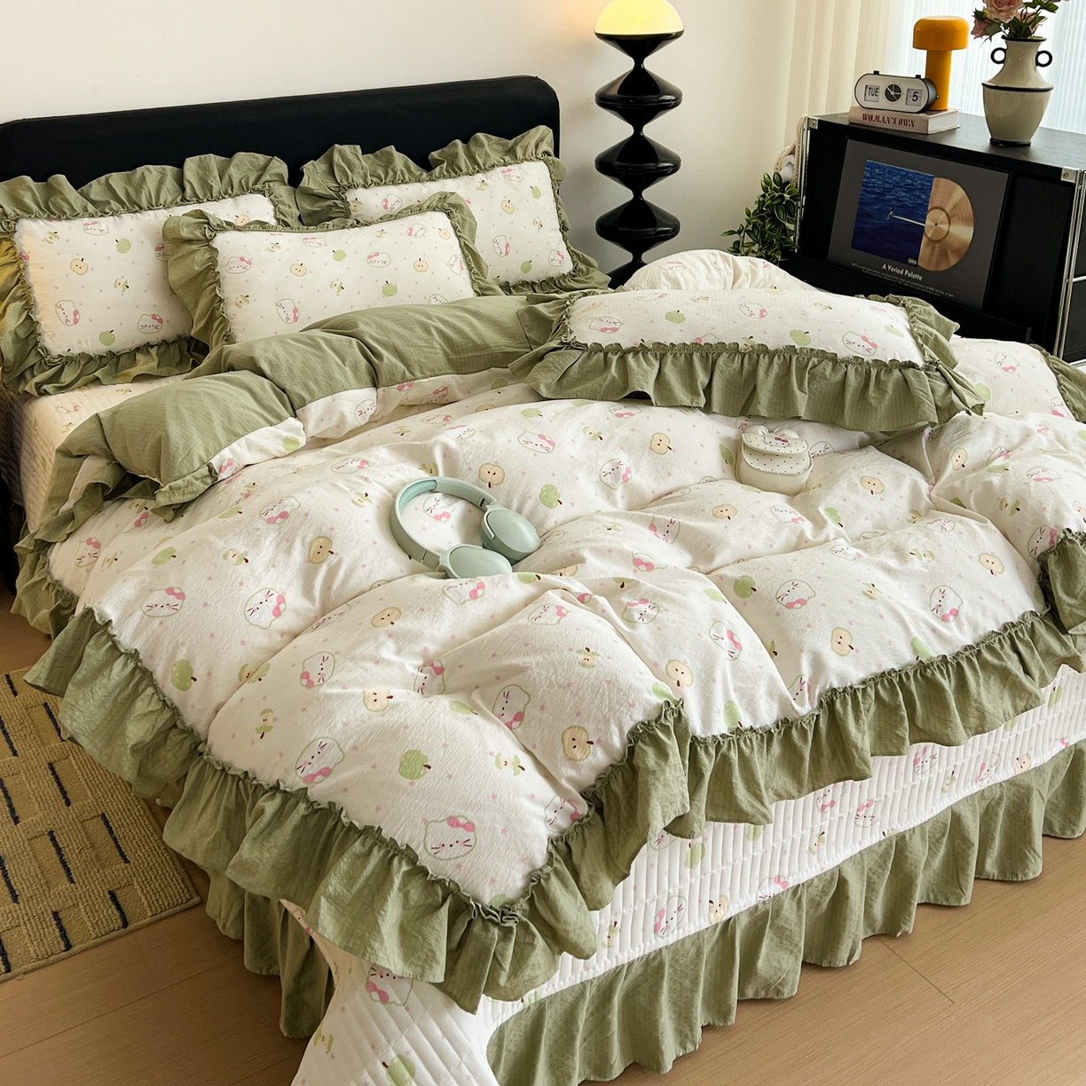 富米莱（原臻工厂） 2026新款敲可爱奶呼呼云感双层纱韩国大布袋韩版大花边床盖床裙四件套-超级治愈 一口青苹果