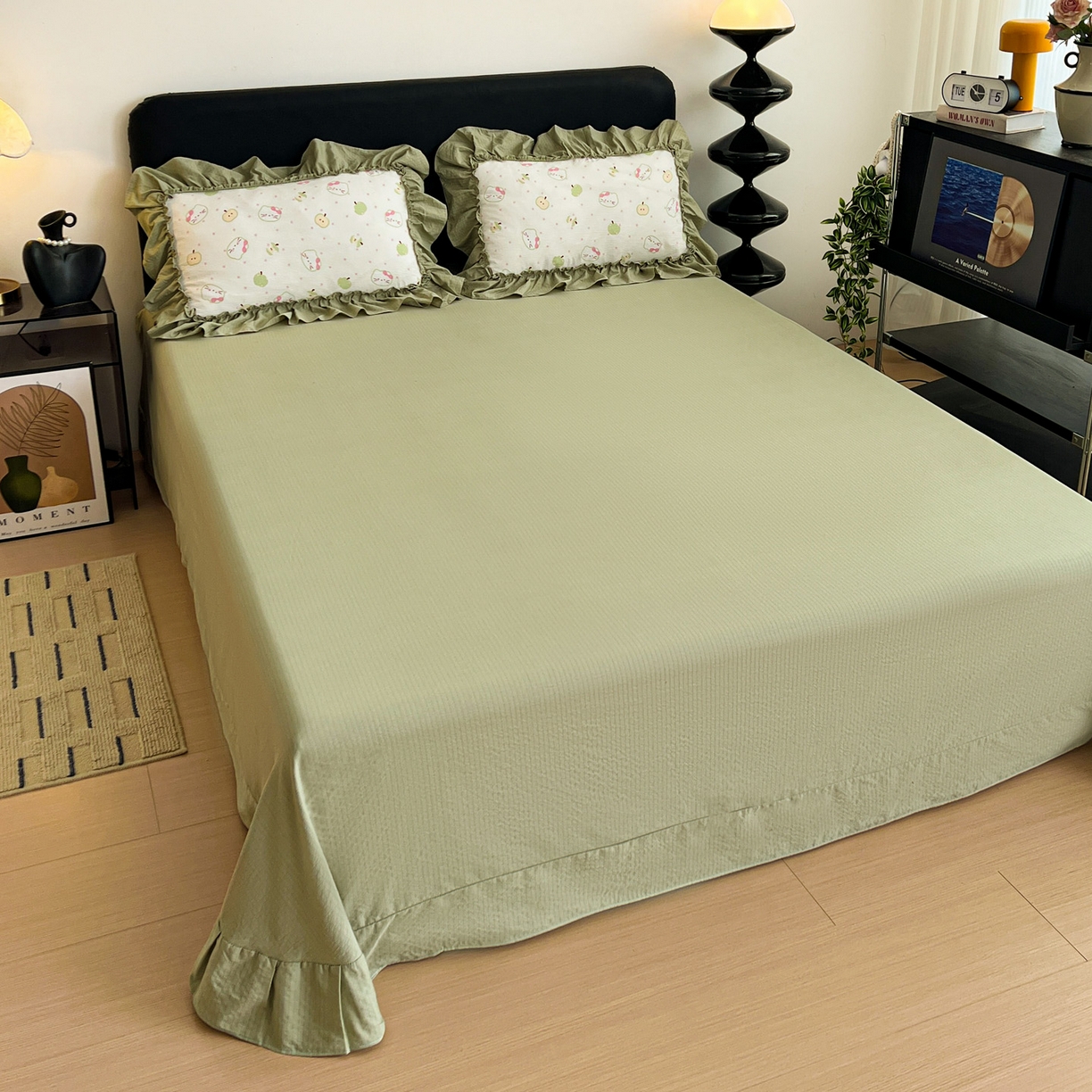 91家纺网 家纺一手货源 找家纺 富米莱（原臻工厂） 2026新款敲可爱奶呼呼云感双层纱韩国大布袋韩版大花边床盖床裙四件套-超级治愈 一口青苹果