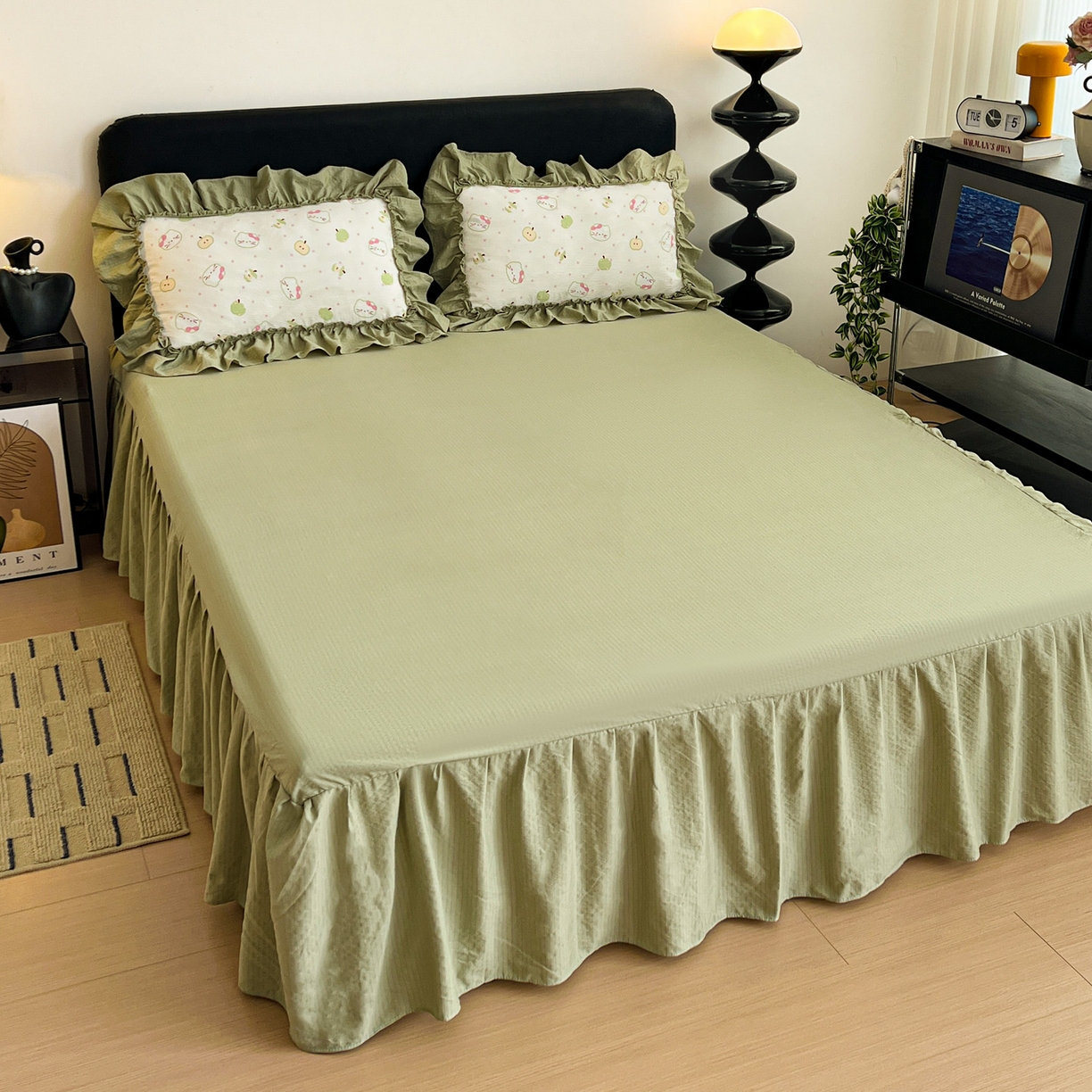 91家纺网 家纺一手货源 找家纺 富米莱（原臻工厂） 2026新款敲可爱奶呼呼云感双层纱韩国大布袋韩版大花边床盖床裙四件套-超级治愈 一口青苹果