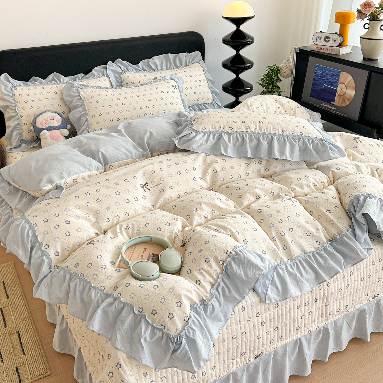 富米莱（原臻工厂） 2026新款敲可爱奶呼呼云感双层纱韩国大布袋韩版大花边床盖床裙四件套-超级治愈 摘星