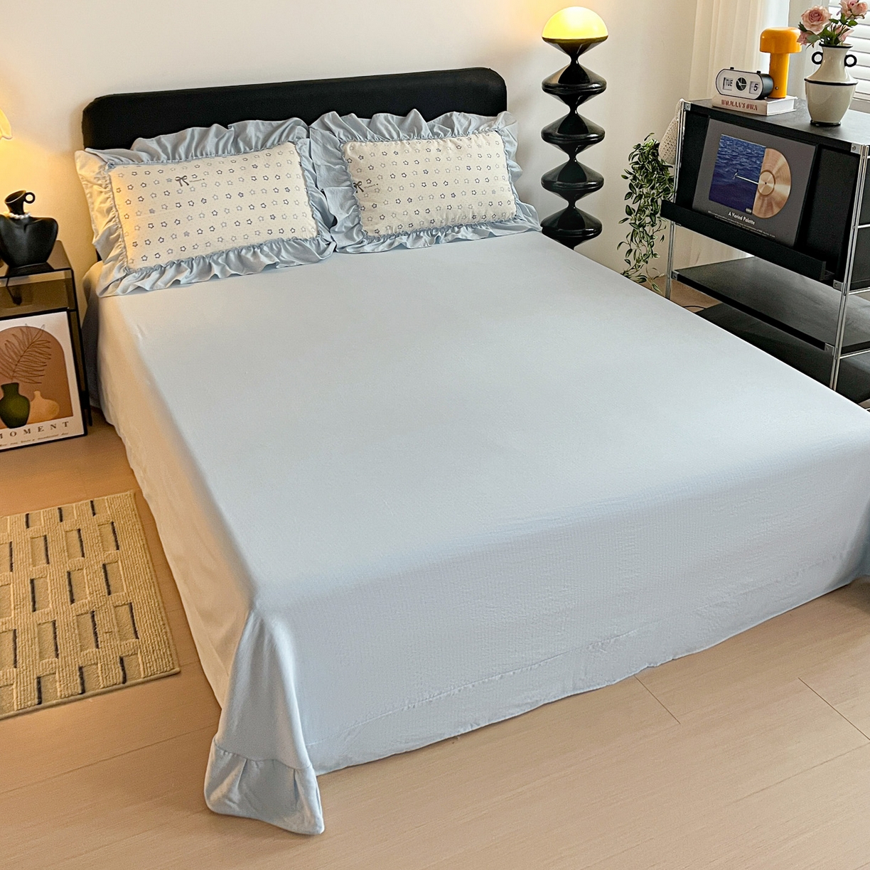 91家纺网 家纺一手货源 找家纺 富米莱（原臻工厂） 2026新款敲可爱奶呼呼云感双层纱韩国大布袋韩版大花边床盖床裙四件套-超级治愈 摘星