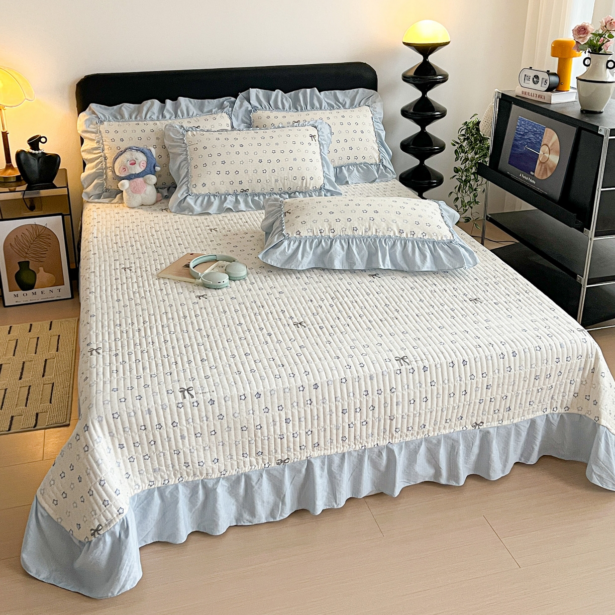 91家纺网 家纺一手货源 找家纺 富米莱（原臻工厂） 2026新款敲可爱奶呼呼云感双层纱韩国大布袋韩版大花边床盖床裙四件套-超级治愈 摘星