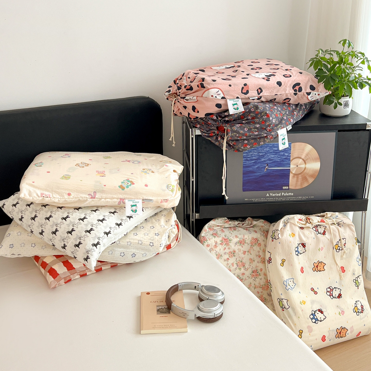 91家纺网 家纺一手货源 找家纺 富米莱（原臻工厂） 2026新款敲可爱奶呼呼云感双层纱韩国大布袋韩版大花边床盖床裙四件套-超级治愈 组合图