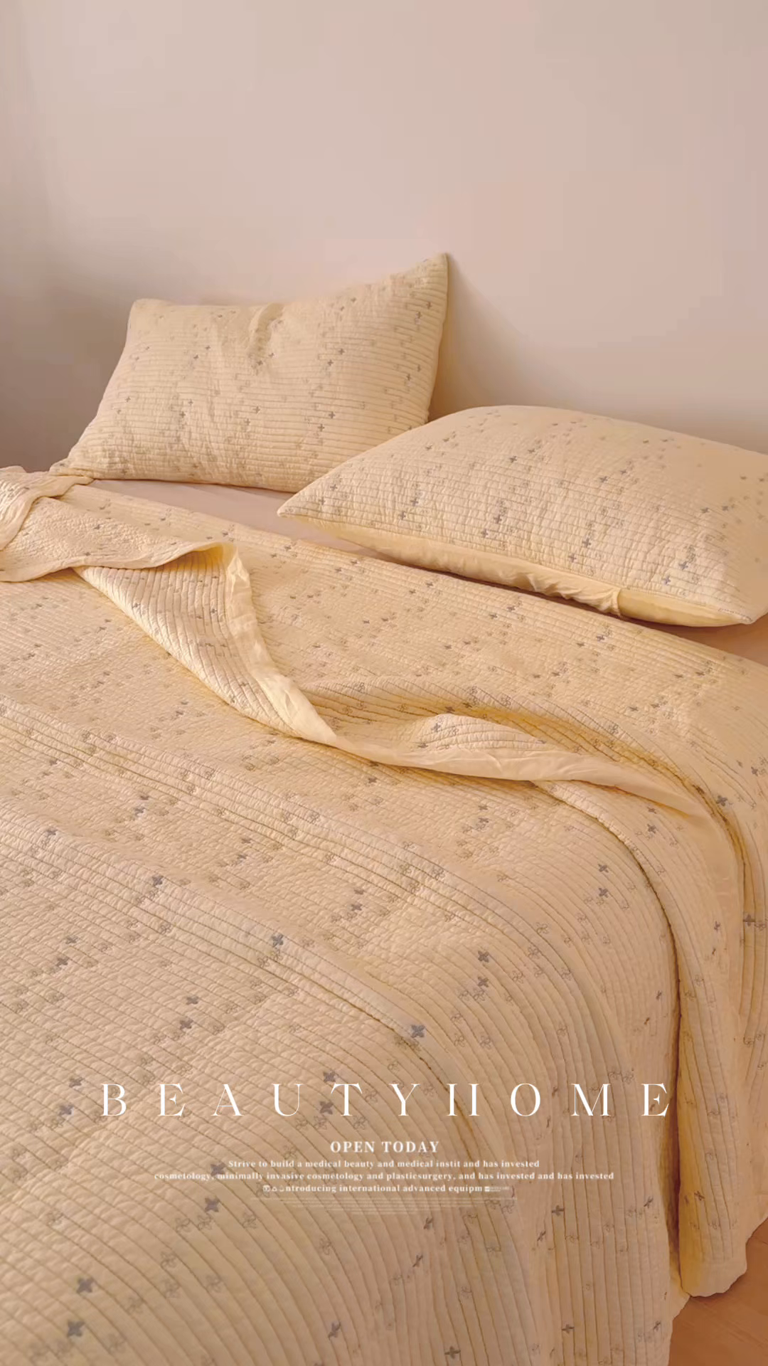 91家纺网 家纺一手货源 找家纺 床盖工厂店 2026新款四叶草双面莫代尔天丝填充棉花床盖三件套 月黄