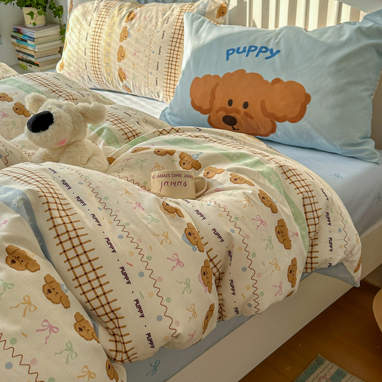 91家纺网 家纺一手货源 找家纺 （总）桃喜 2026新款全棉混搭卡通印花学生三件套四件套