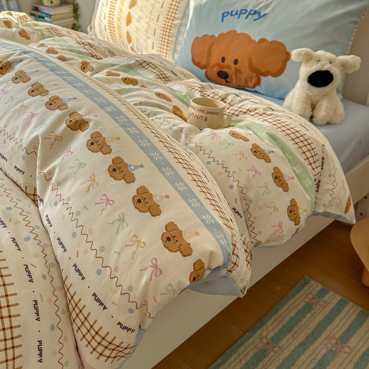 91家纺网 家纺一手货源 找家纺 （总）桃喜 2026新款全棉混搭卡通印花学生三件套四件套